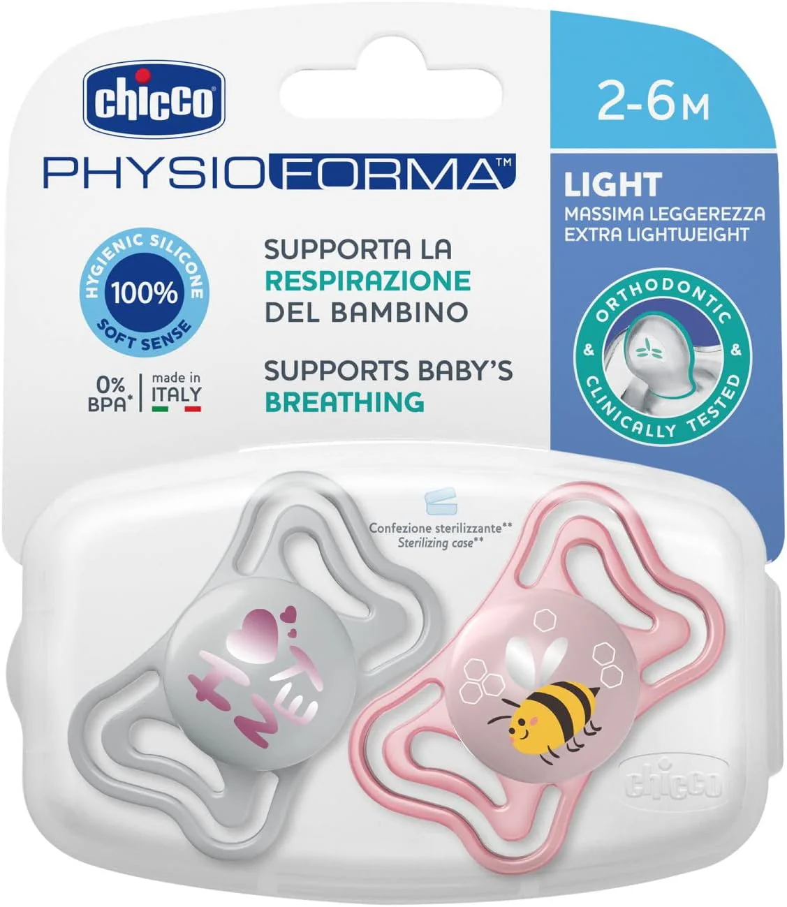 CHICCO - PHYSIO FORMA Light Πιπίλα Σιλικόνης 2-6m (ροζ) - 2τεμ.